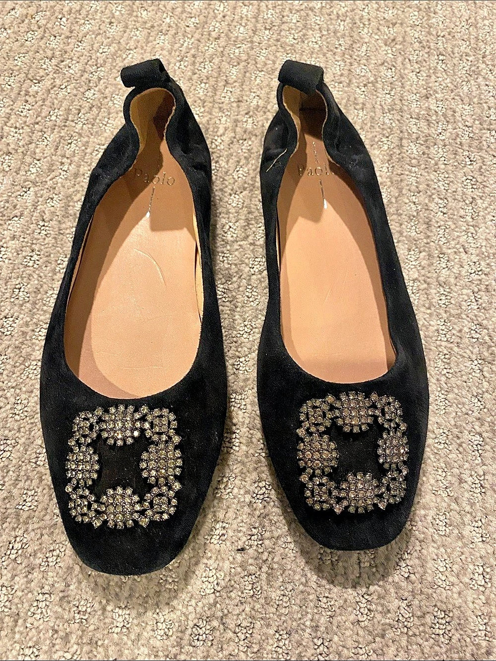 Paolo Black Suede Embellished Ballet Flats